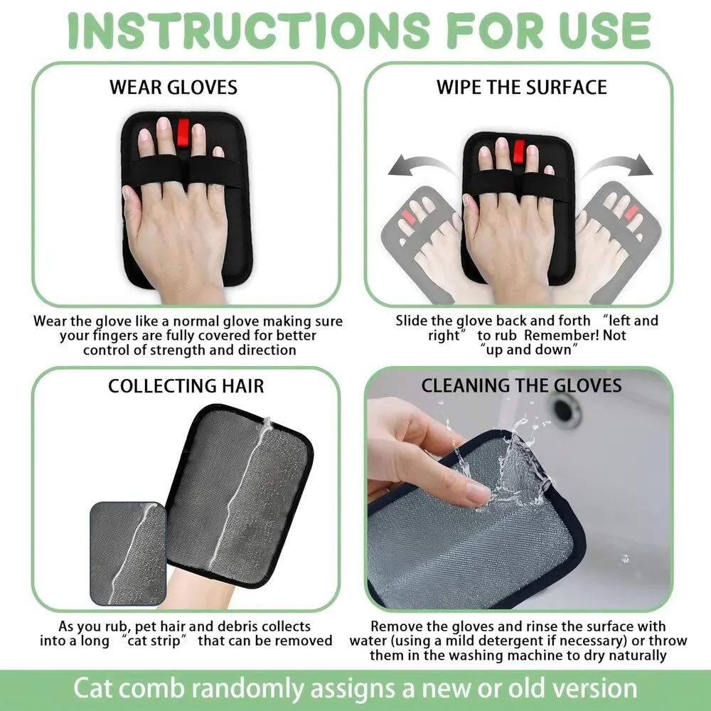 2 PCS Pet Hair Removal Glove w/ 2PCS Pet Combs